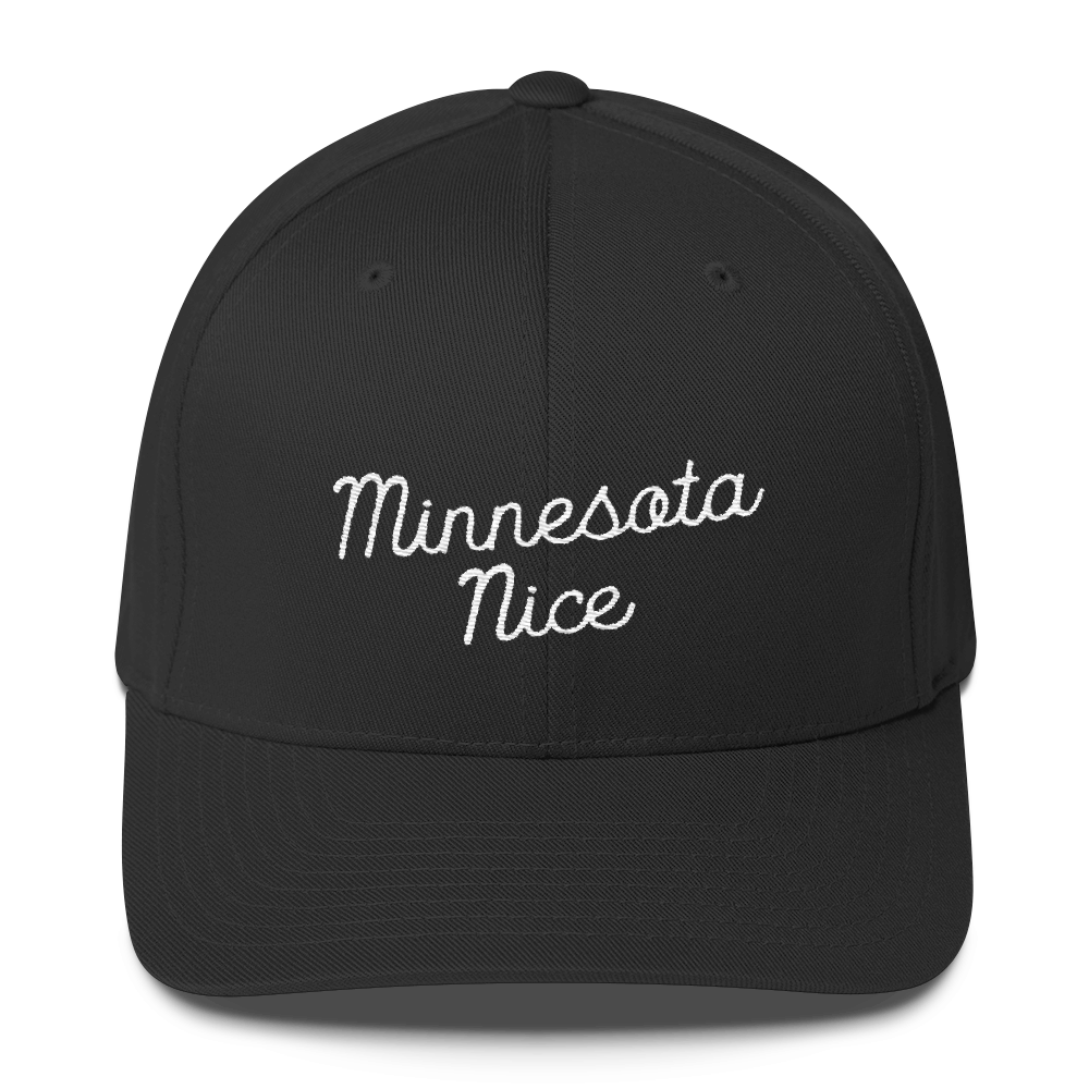 Minnesota Nice Flexfit Structured Cap in Black with White Script
