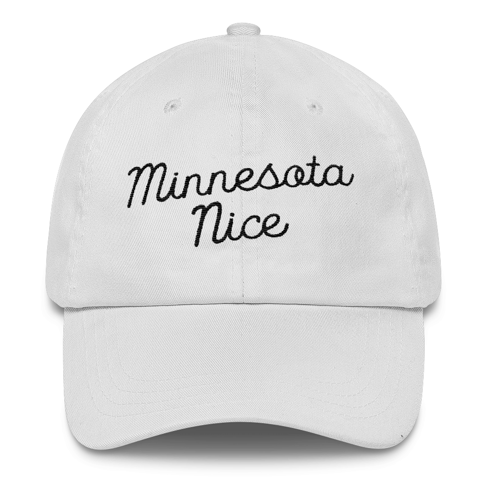 Minnesota Nice Unstructured Cap in White with Black Script