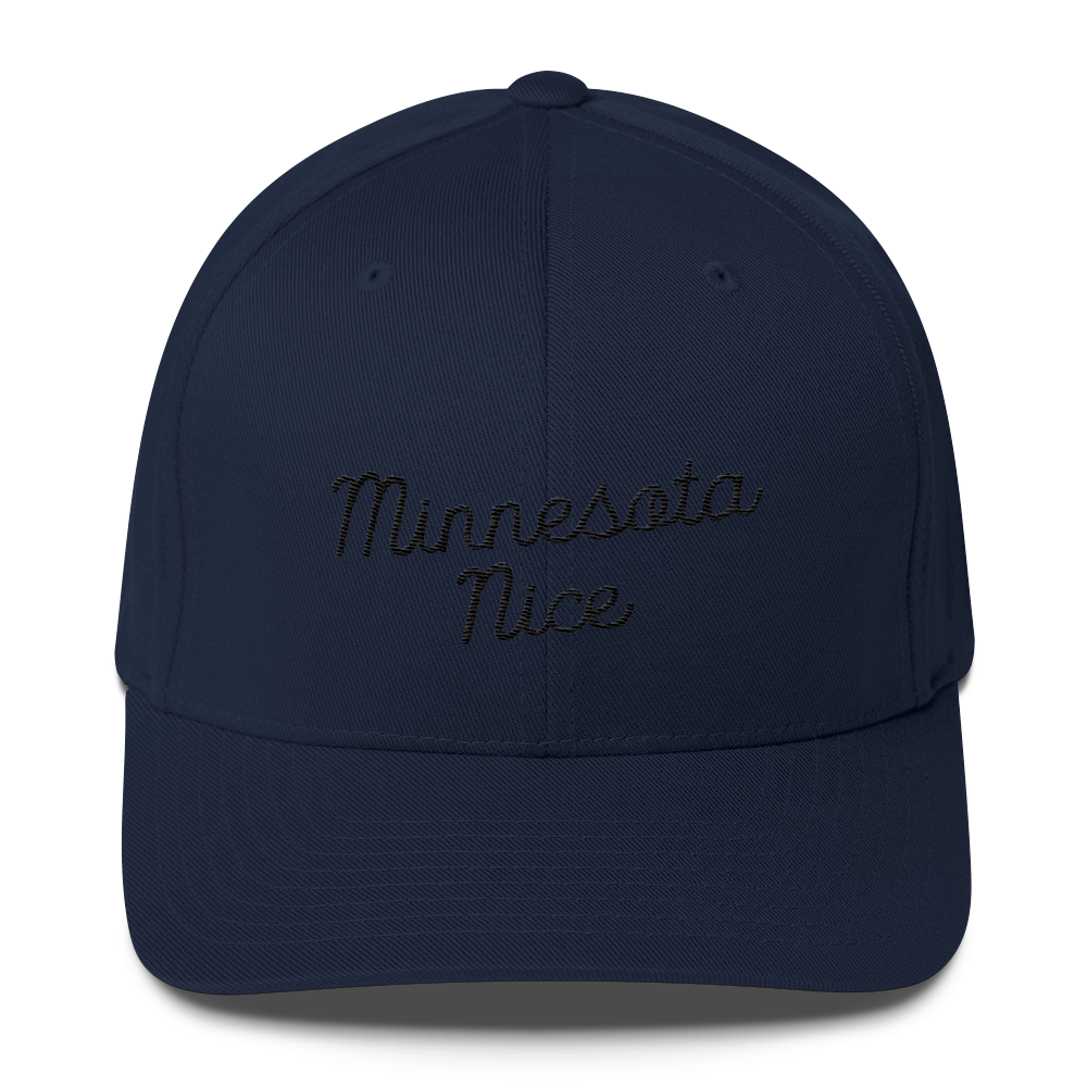 Minnesota Nice Flexfit Structured Cap in Navy with Black Script