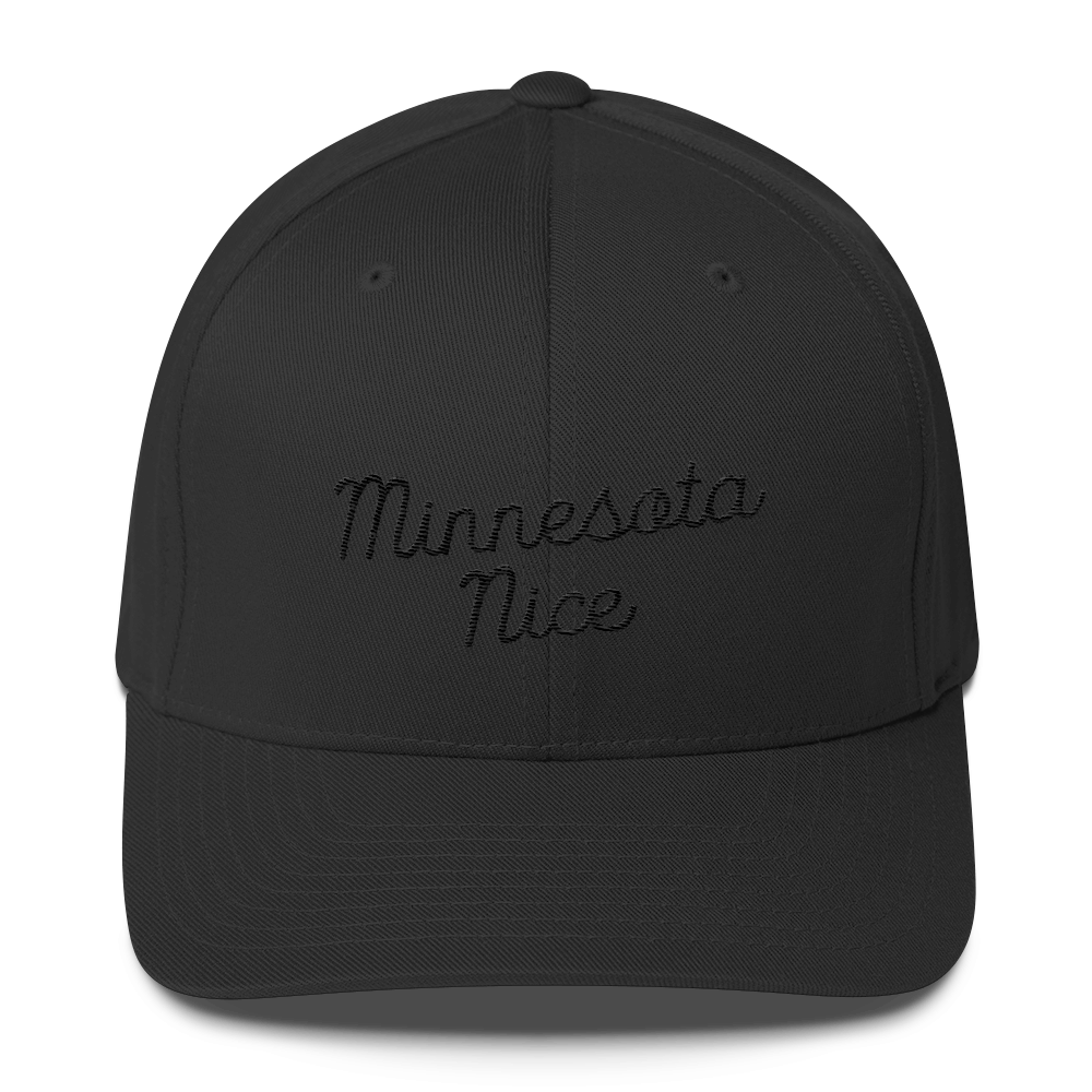Minnesota Nice Flexfit Structured Cap in Black with Black Script