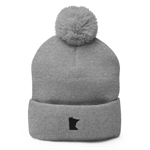Minnesota Gray and Black Pom Pom Beanie