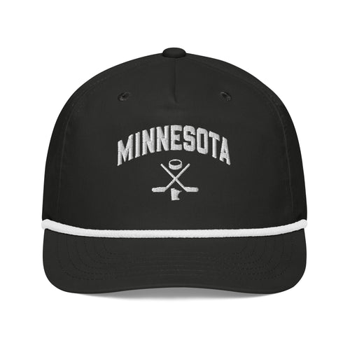 Minnesota Hockey Snapback Cap in Black with White Rope