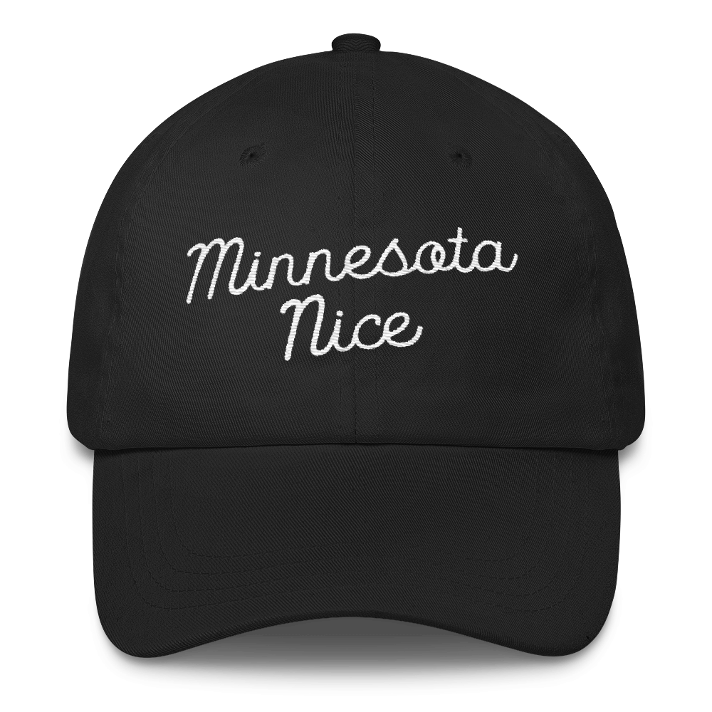 Minnesota Nice Unstructured Cap in Black with White Script
