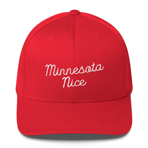 Minnesota Nice Flexfit Structured Cap in Red with White Script