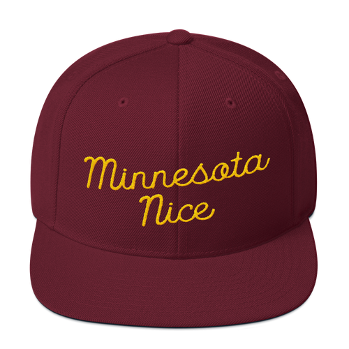Minnesota Nice Snapback Cap in Maroon with Gold Script