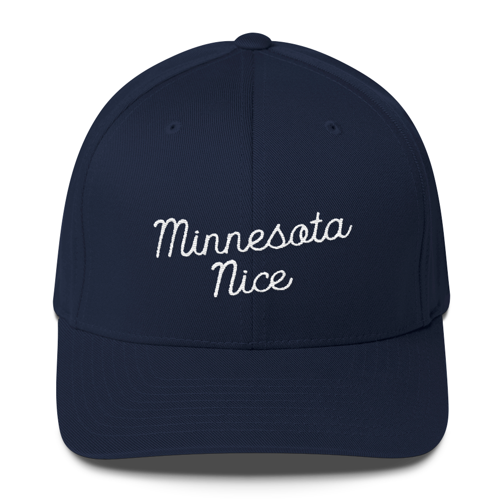 Minnesota Nice Flexfit Structured Cap in Navy with White Script