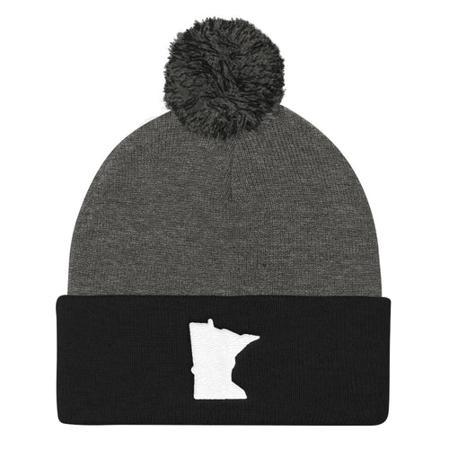 Minnesota Pom Pom Knit Hat in Black and Grey