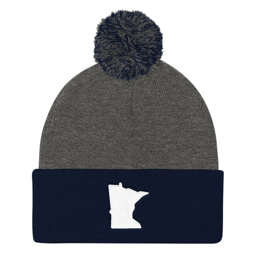 Minnesota Pom Pom Knit Hat in Navy and Grey