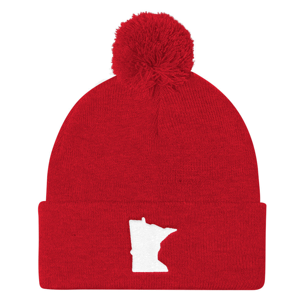 Minnesota Pom Pom Knit Hat in Red
