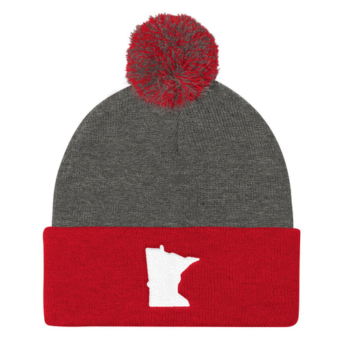 Minnesota Pom Pom Knit Hat in Red and Grey