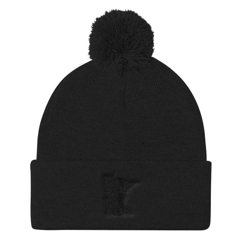 Minnesota Pom Pom Knit Hat in Black