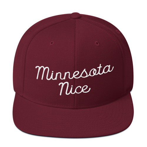 Minnesota Nice Snapback Cap in Maroon with White Script