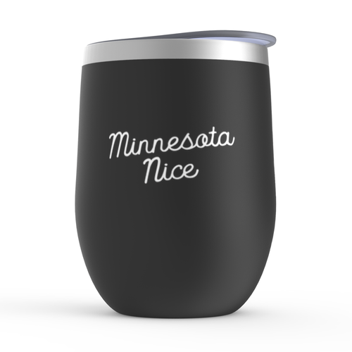 Minnesota Nice Script Black Wine Tumbler